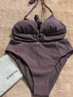 Women’s Ribbed High-Waist Bikini Set in Mauve